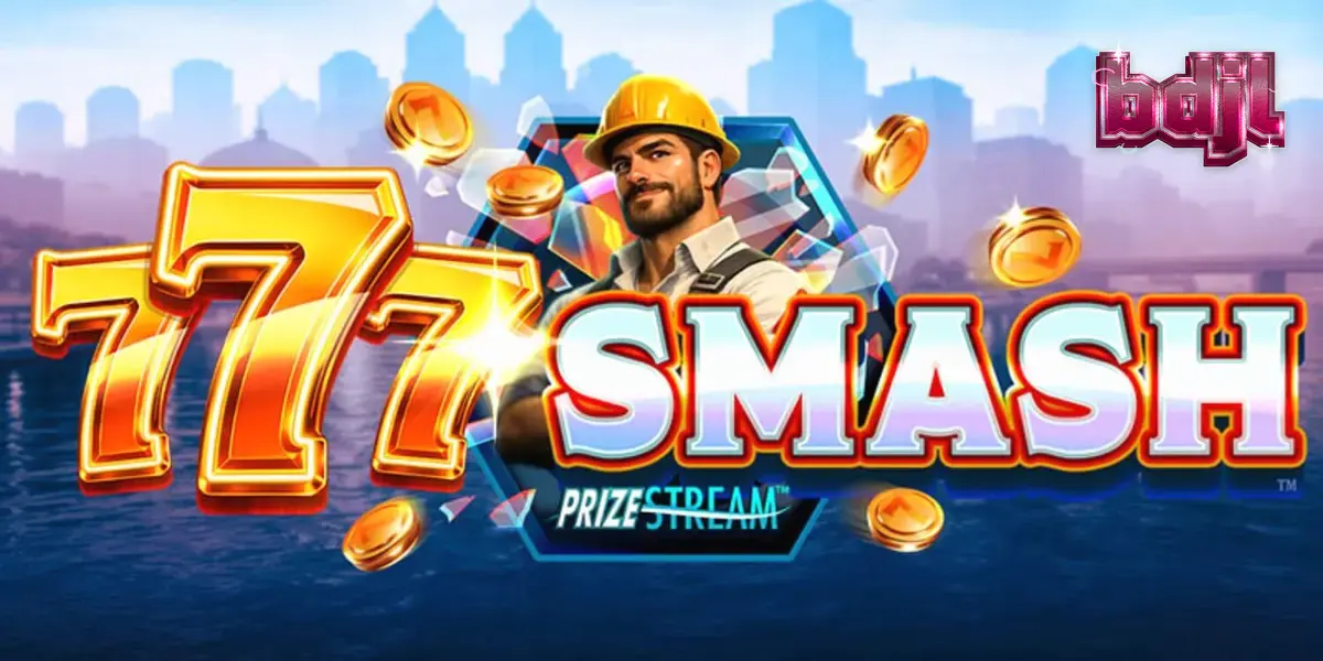 777 Smash স্লট গেমের একটি দৃশ্য যেখানে ধ্বংসকারী বল এবং নির্মাণ সাইটের থিম দেখা যাচ্ছে
